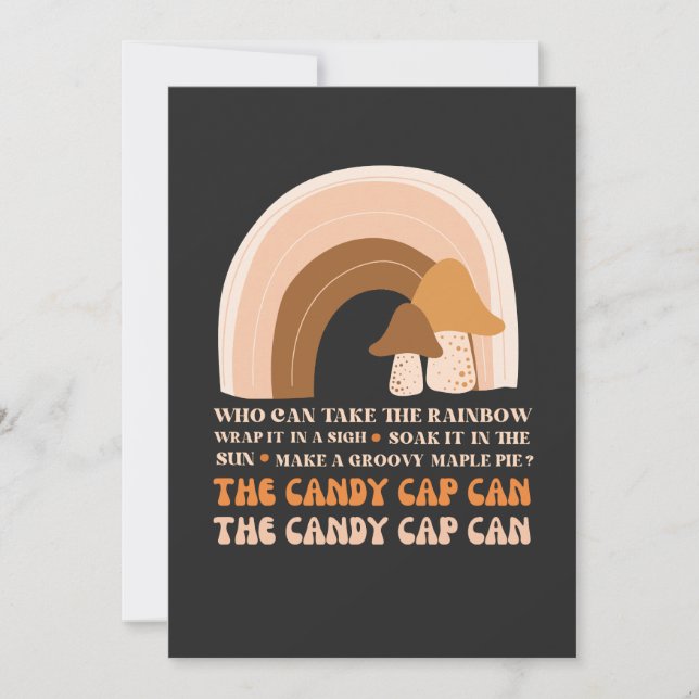Candy Cap Can Song with Rainbow and Mushrooms  T-S Invitation (Front)