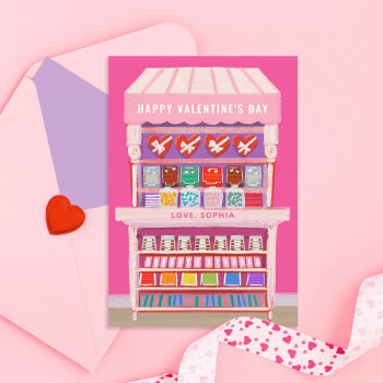 Candy Cart Illustrated Valentine Classroom Photo Invitation by beckynimoy at Zazzle