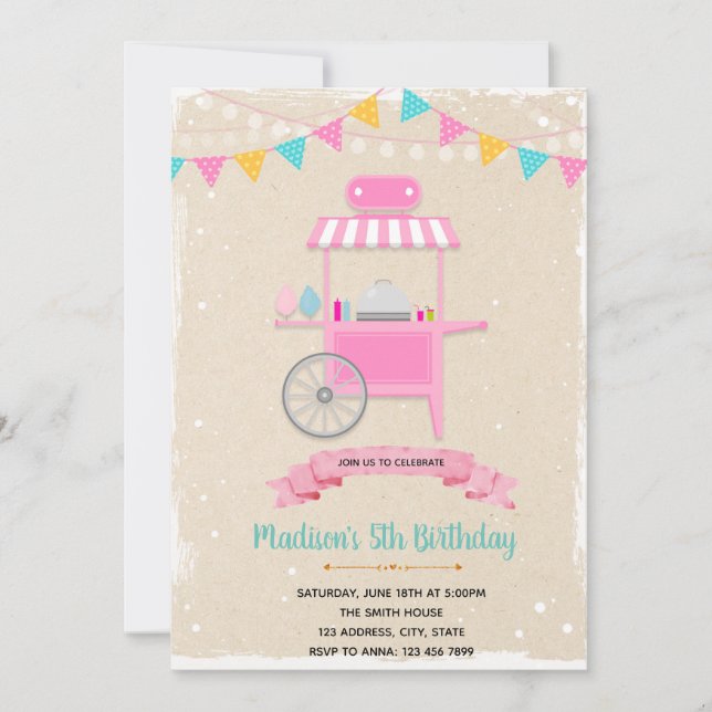 Candy cart theme invitation (Front)