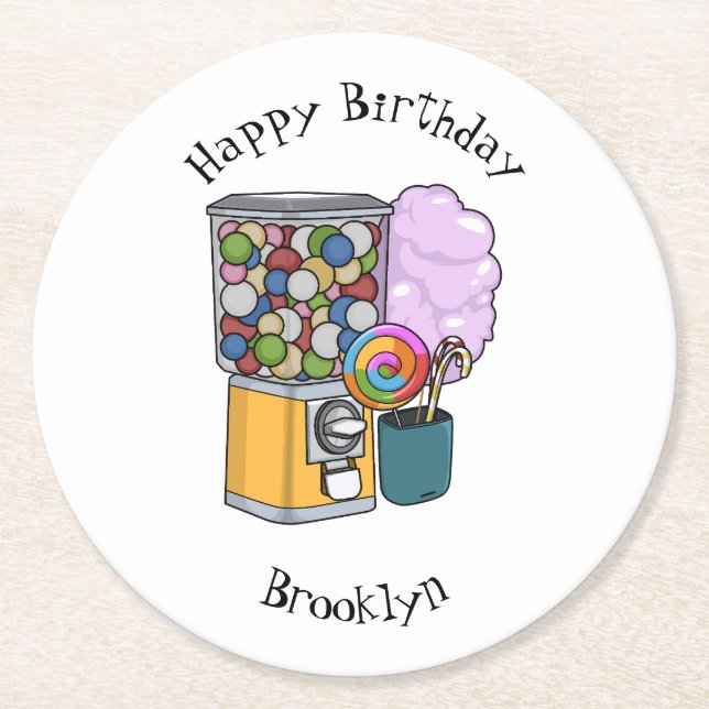 Candy cartoon illustration round paper coaster (Front)