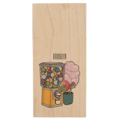 Candy cartoon illustration wood flash drive