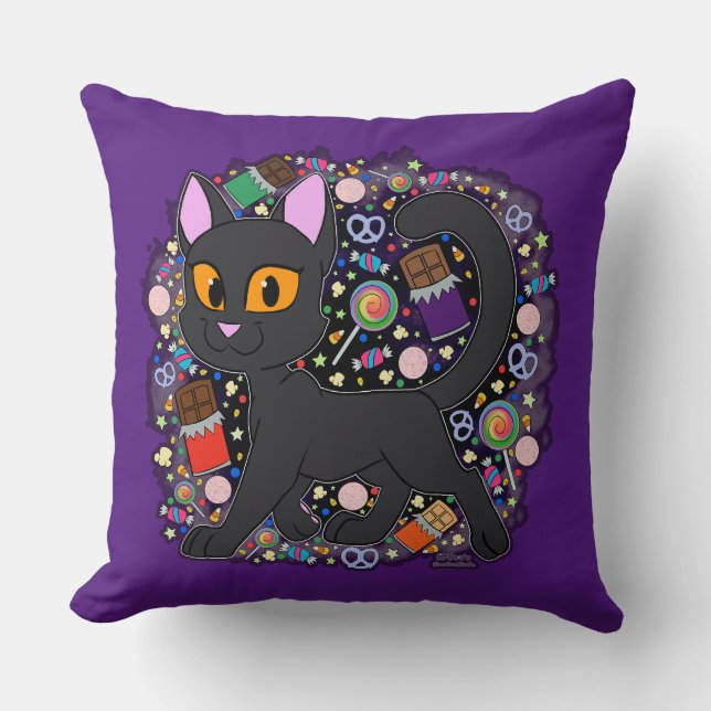 Candy Cat Throw Pillow (Front)