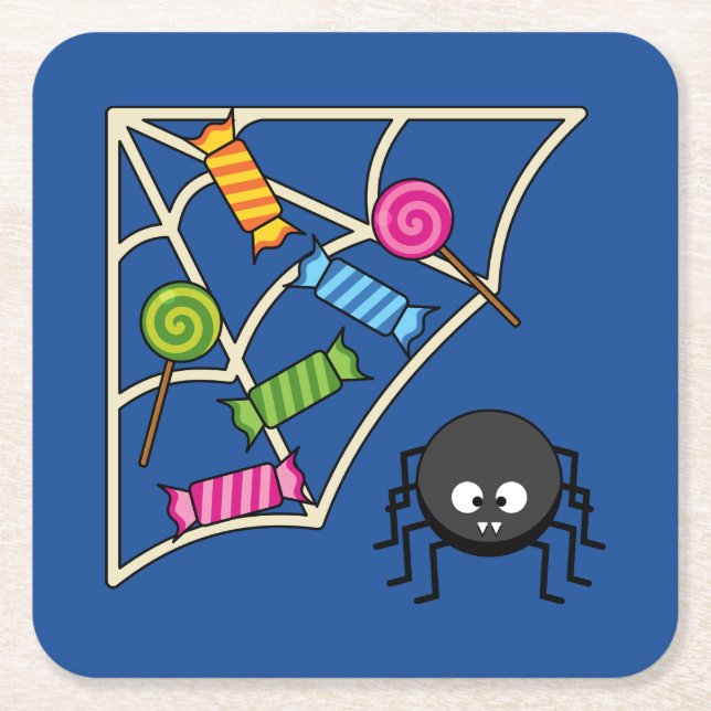 Candy Catcher Spider Square Paper Coaster (Front)