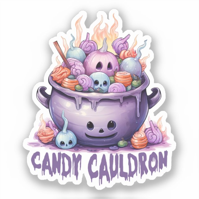 Candy Cauldron – Pastel Purple Halloween Treats Sticker (Front)