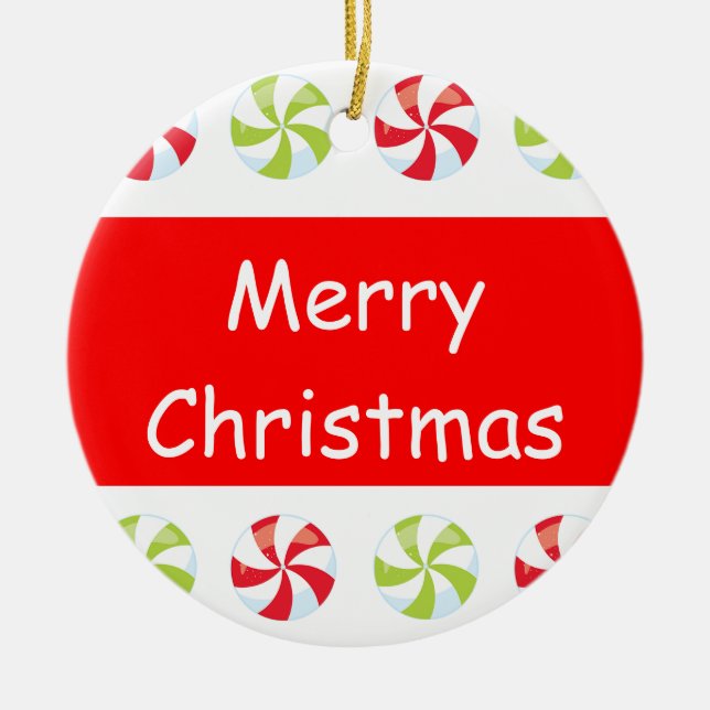 Candy Christmas Keepsake with Year Ceramic Ornament (Front)