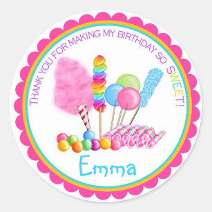 36 labels, 2.5 inch round Candyland Birthday Labels Lollipop Candy Land Party Birthday stickers 