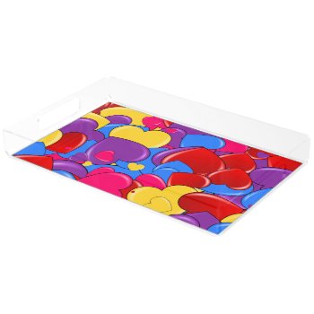 Candy Coated Chocolate Valentine Hearts Acrylic Tray by giftsbygenius at Zazzle