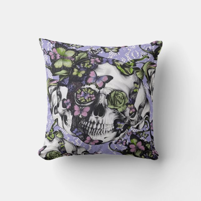 Candy Coated girly rose skull pillow. Throw Pillow (Front)