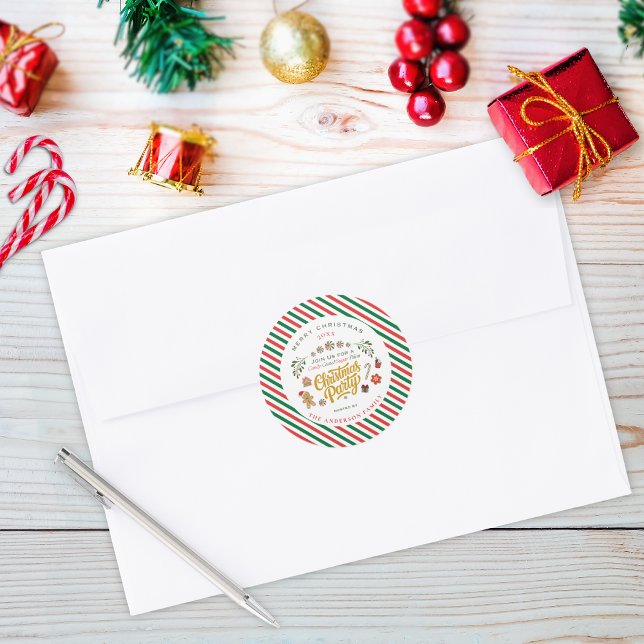 Candy Coated Sugar Plum Christmas Party Invite Classic Round Sticker (Creator Uploaded)