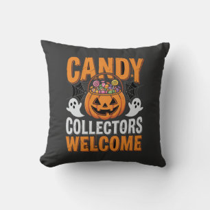 Candy Collectors Welcome Halloween Pumpkin Throw Pillow