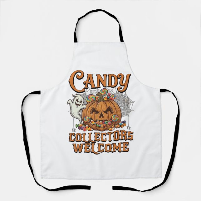 Candy Collectors Welcome Pumpkin Ghost Spider Web Apron (Front)