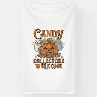 Candy Collectors Welcome Pumpkin Ghost Spider Web Banner