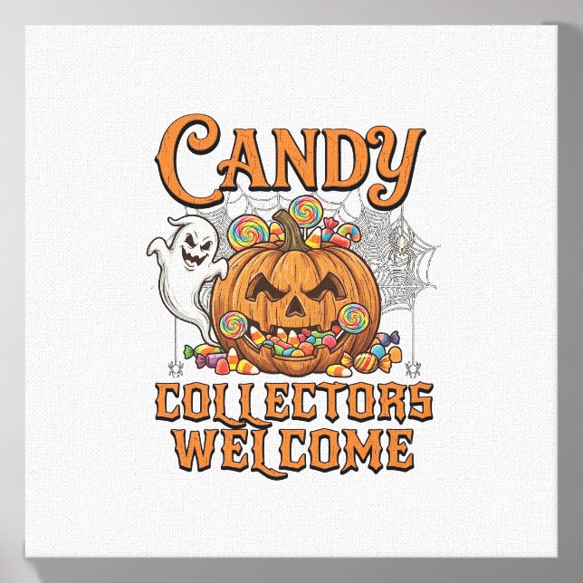 Candy Collectors Welcome Pumpkin Ghost Spider Web Canvas Photo Tile (Front Set)