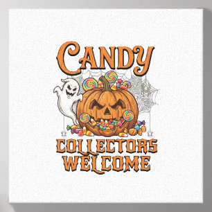Candy Collectors Welcome Pumpkin Ghost Spider Web Canvas Photo Tile