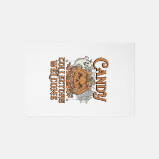 Candy Collectors Welcome Pumpkin Ghost Spider Web Rug