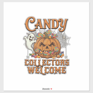 Candy Collectors Welcome Pumpkin Ghost Spider Web Sticker