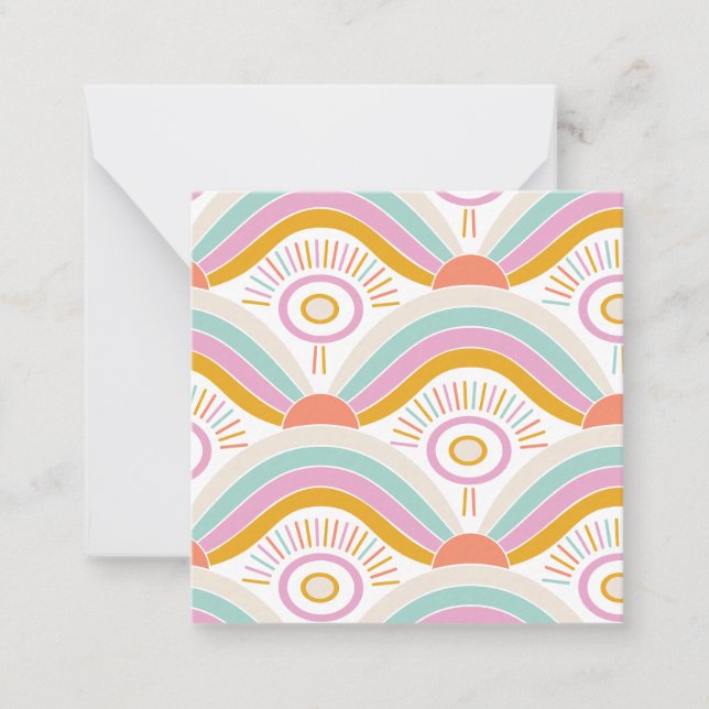 Candy Color Sunburst and Rainbows Note Card (Front)