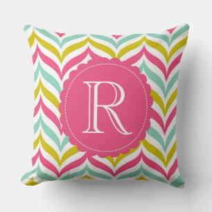 Candy Colored Chevron Waves Pattern Monogram Throw Pillow