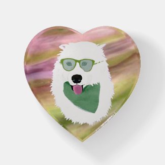 Candy Colored Samoyed Polished Glass Paperweight