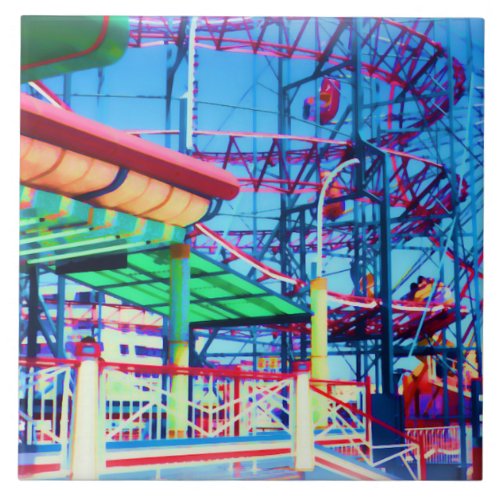 Candy Colored Vintage Rollercoaster Ceramic Tile