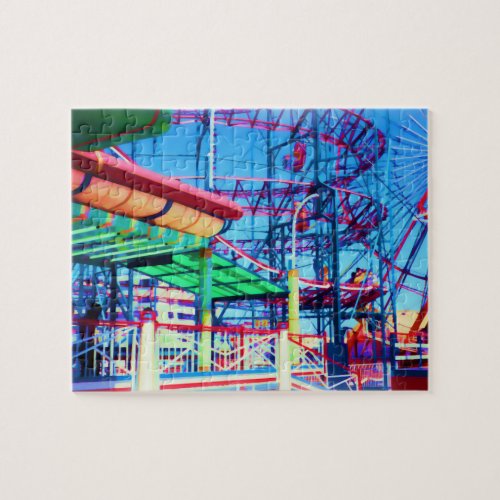 Candy Colored Vintage Rollercoaster Jigsaw Puzzle