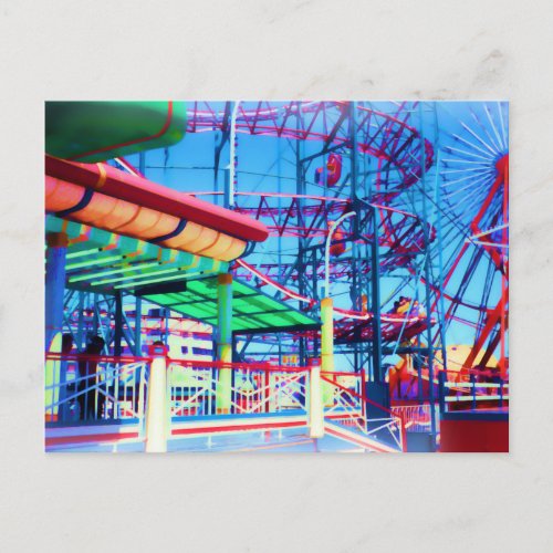 Candy Colored Vintage Rollercoaster Postcard