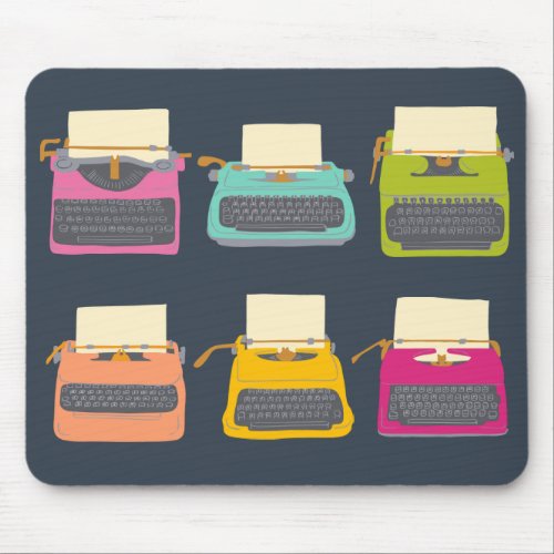 Candy Colored Vintage Typewriters Illustrations Mouse Pad