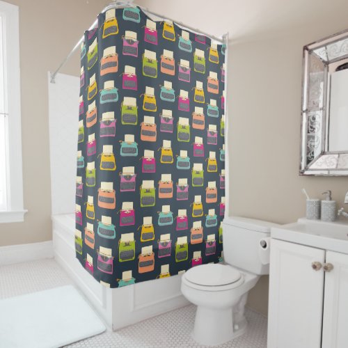 Candy Colored Vintage Typewriters Patterned  Shower Curtain