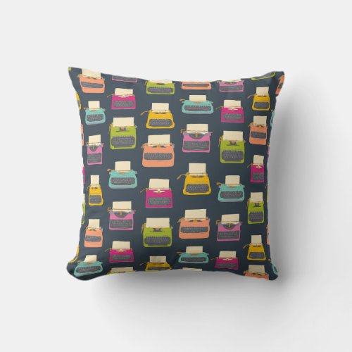 Candy Colored Vintage Typewriters Patterned  Throw Pillow