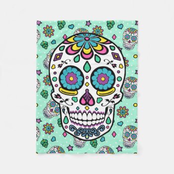 Candy Colorful Sugar Skull Fleece Blanket by mariannegilliand at Zazzle