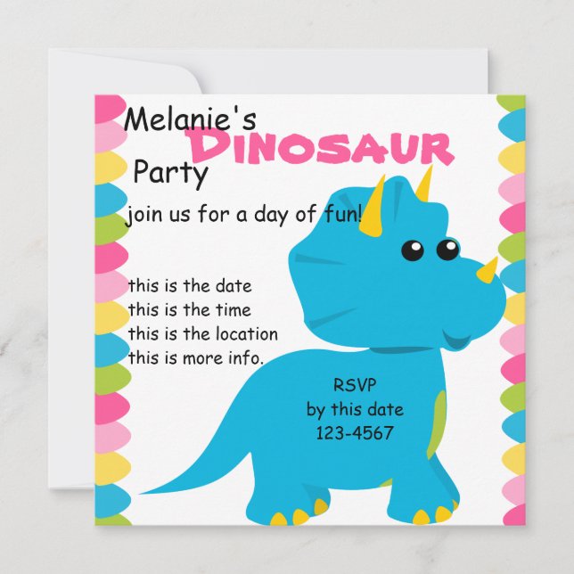 Candy Colors Dino Invitation (Front)