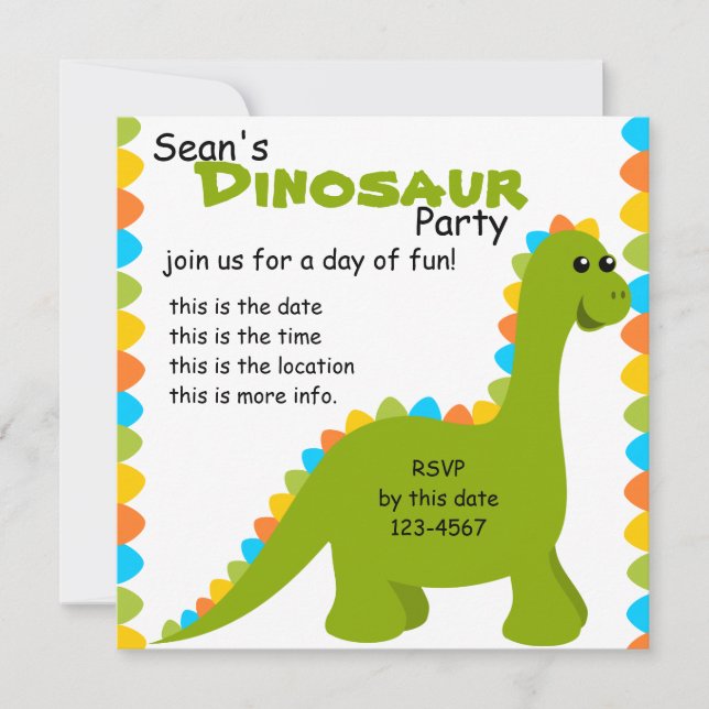 Candy Colors Dino Invitation (Front)