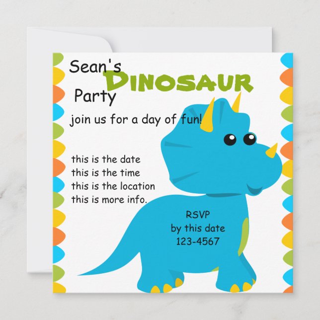 Candy Colors Dino Invitation (Front)