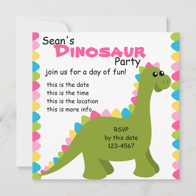 Candy Colors Dino Invitation (Front)