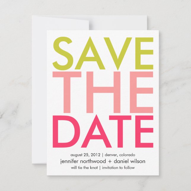 Candy Colors Green & Pink Save the Date (Front)