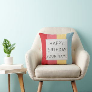 Candy Colors Striped Happy Birthday Throw Pillow