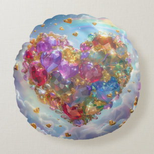 Candy Coloured Crystal Heart Digital Art Round Pillow