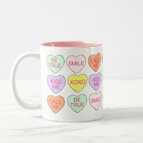 Candy Conversation Heart Valentines Day Pink Love Two_Tone Coffee Mug