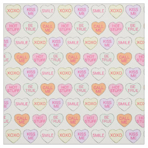 Valentine's Day Candy Hearts Pattern Fabric | Zazzle
