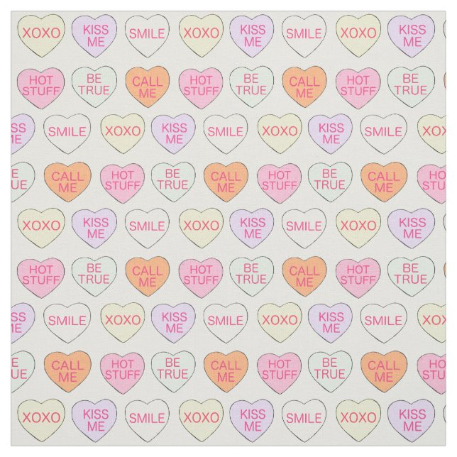 Candy Conversation Heart Valentines Day Sweet Fabric (Swatch)