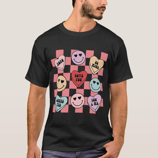 Candy Conversation Hearts Retro Groovy Valentines  T-Shirt (Front)