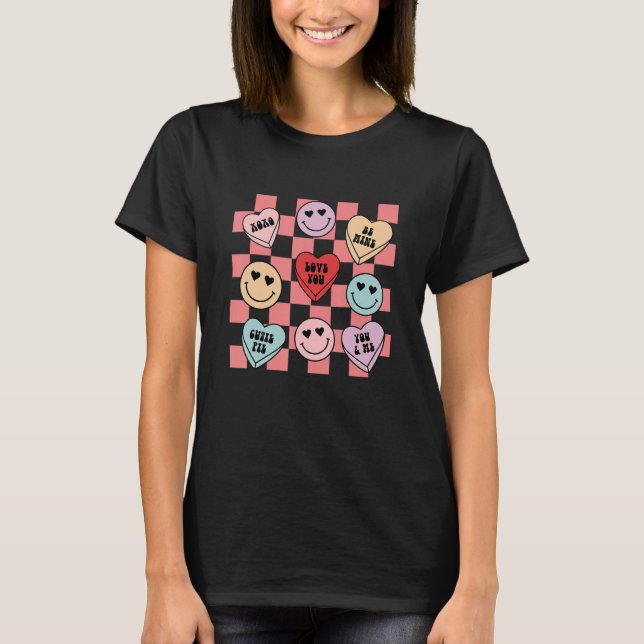 Candy Conversation Hearts Retro Groovy Valentines  T-Shirt (Front)