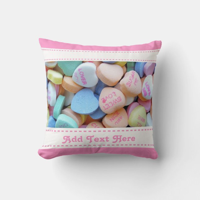 Candy Conversation Hearts Throw Pillow (Front)