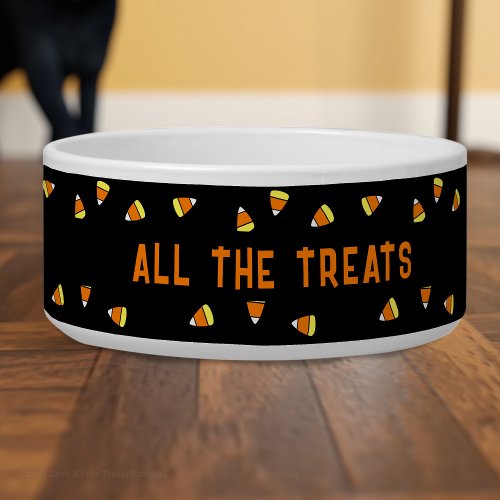 Candy Corn All the Treats Pattern Dog Halloween Bowl