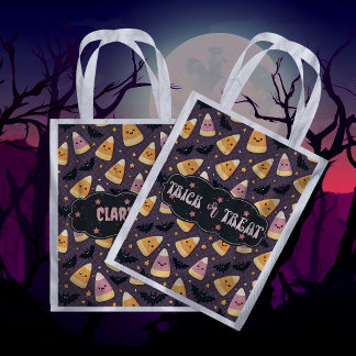 Candy Corn and Bats Trick Or Treat Personalizable Grocery Bag