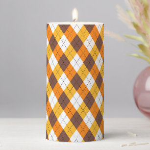Candy Corn Argyle Autumn Décor Pillar Candle