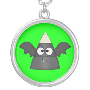 Candy Corn Bat Silver Plated Necklace