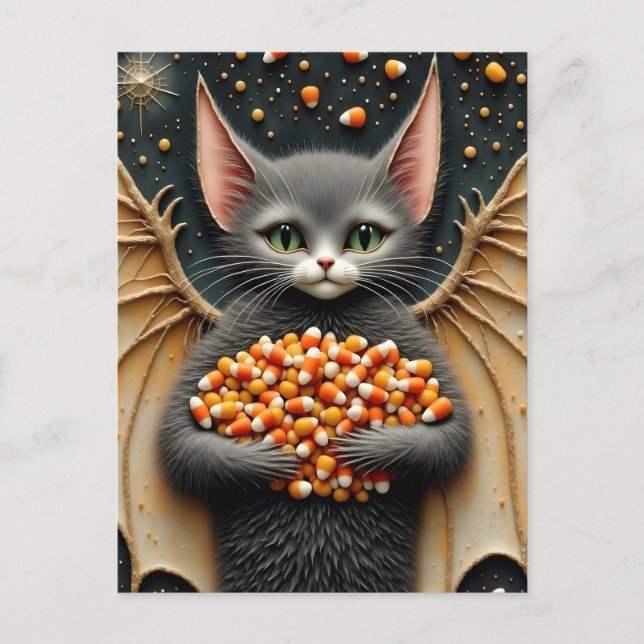 Candy Corn Cat Bat Postcard (Front)