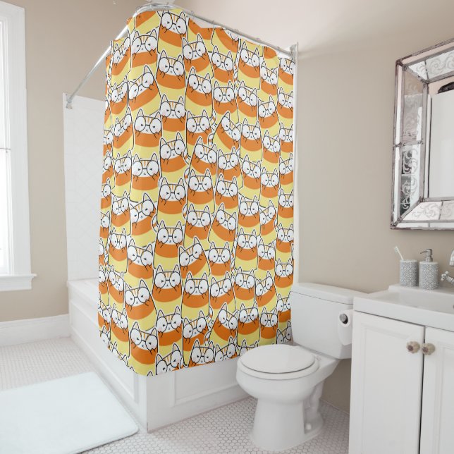 Candy Corn Cat Pattern Shower Curtain (In Situ)