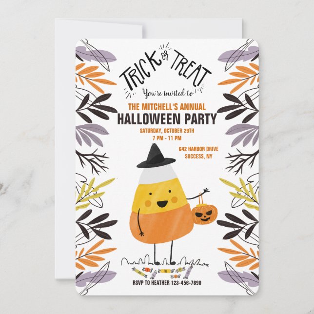 Candy Corn Character Halloween Party Invitation (Front)